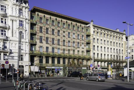 Jugendstil Façade by Otto Wagner on an apartment building in Naschmarkt area in Vienna